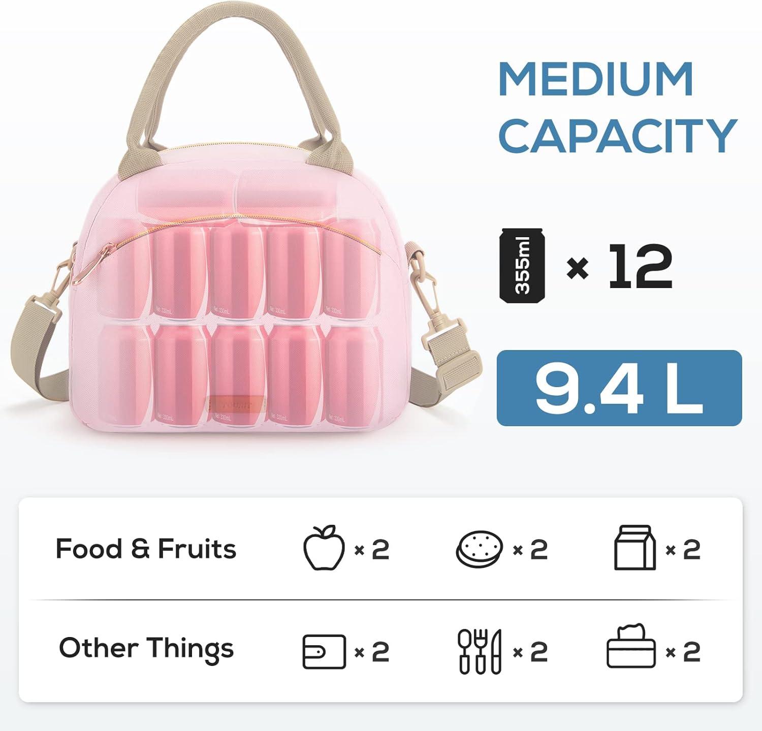 imageTOURIT Womens Insulated Lunch Bag Thermal Reusable Tote for Work Picnic Beige03Hot Pink