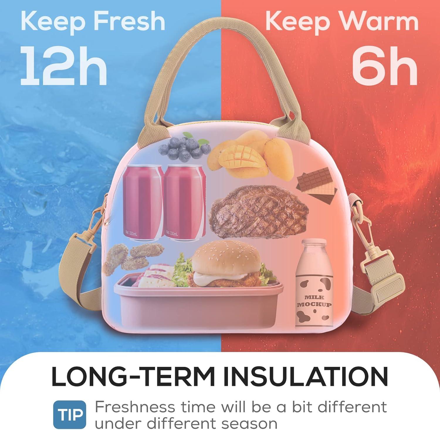 imageTOURIT Womens Insulated Lunch Bag Thermal Reusable Tote for Work Picnic Beige03Hot Pink