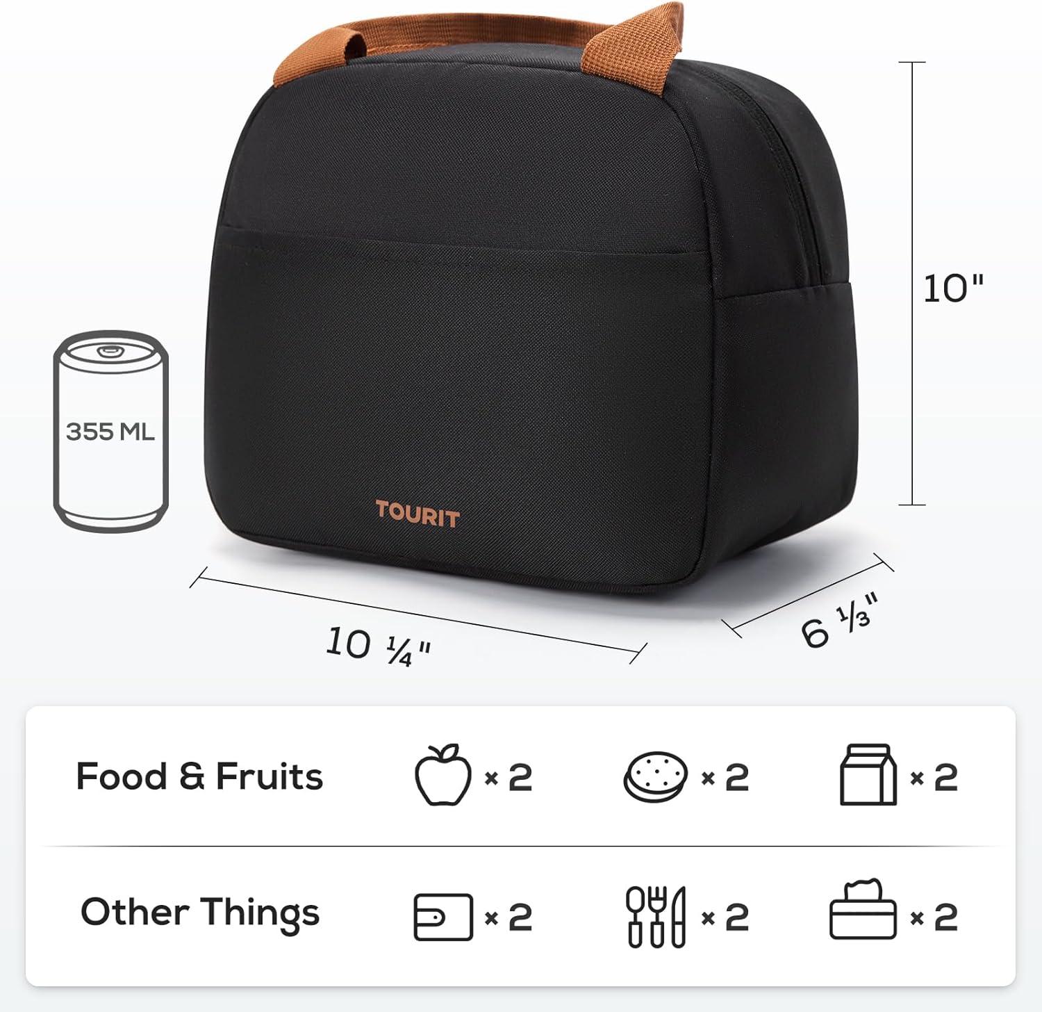 imageTOURIT Womens Insulated Lunch Bag Thermal Reusable Tote for Work Picnic Beige08Drak Black