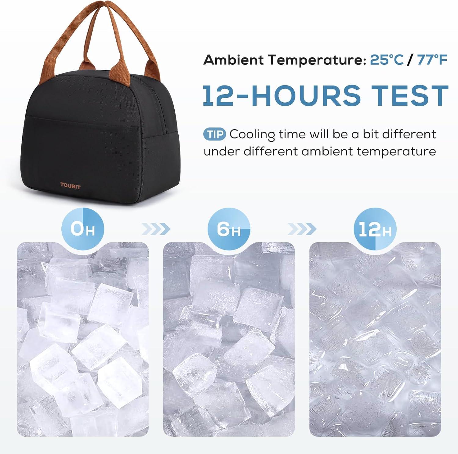 imageTOURIT Womens Insulated Lunch Bag Thermal Reusable Tote for Work Picnic Beige08Drak Black