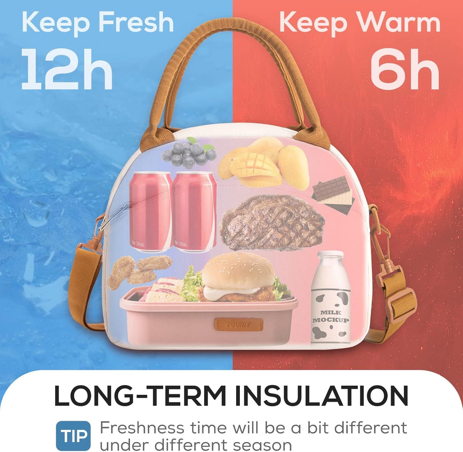 imageTOURIT Womens Insulated Lunch Bag Thermal Reusable Tote for Work Picnic BeigeBeige