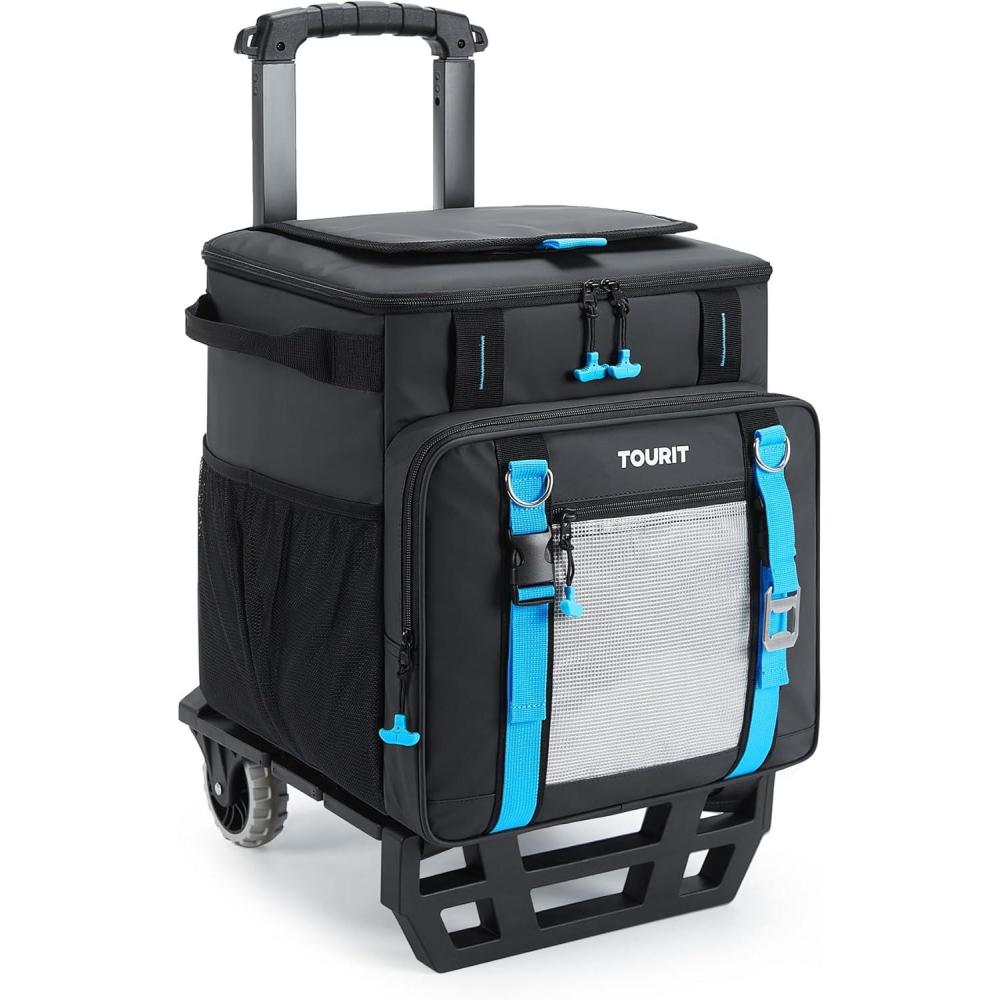 imageTOURIT 30L50Can Cooler with Wheels  16Hrs Ice Retention Rolling Cooler with Retractable Handle ampamp Oversized AllTerrain Tires PUCoated Waterproof Soft Cooler Bag for Camping Beach Travel Picnicsblack