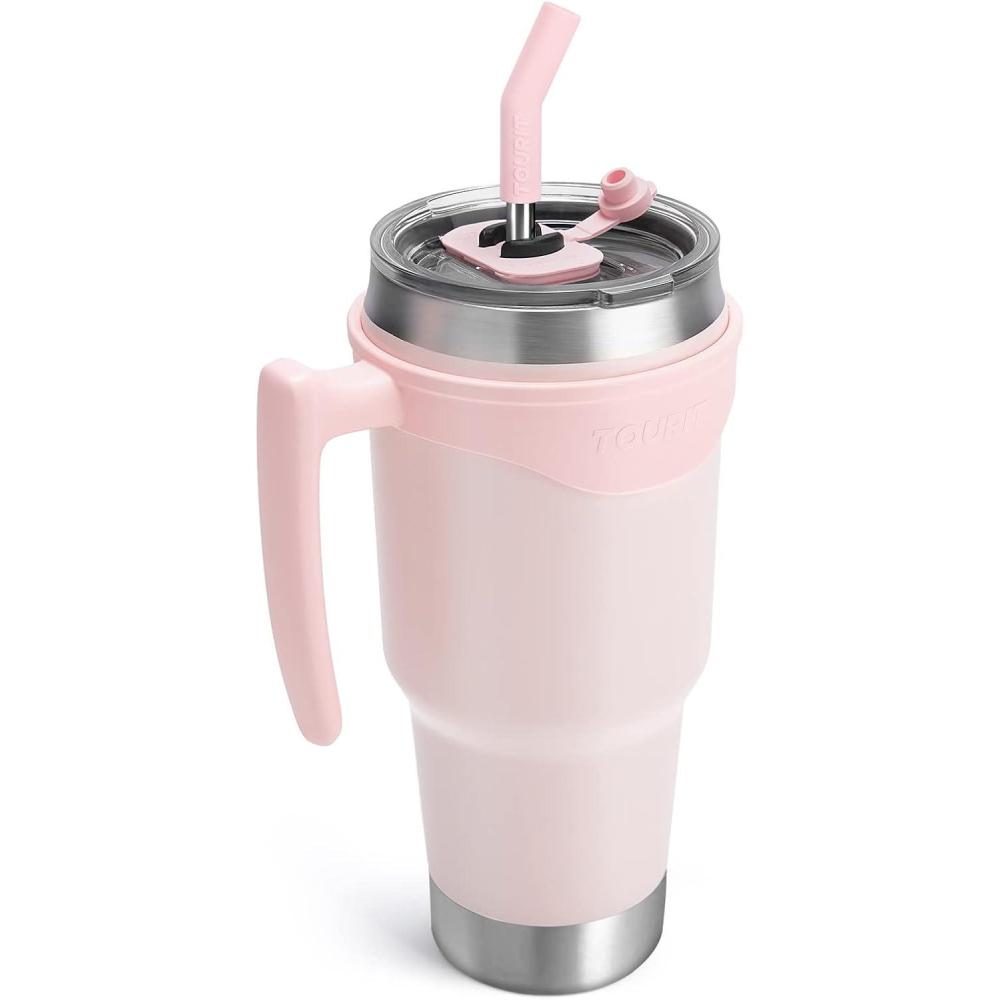 imageTOURIT 30oz Insulated Tumbler with Handle and Straw 3 in 1 SipAllWay Reusable MagSlider Lid Double Wall Sweatproof BPA Free to Keep Beverages Cold For 24Hrs or Hot For 8Hrs  PinkBPink