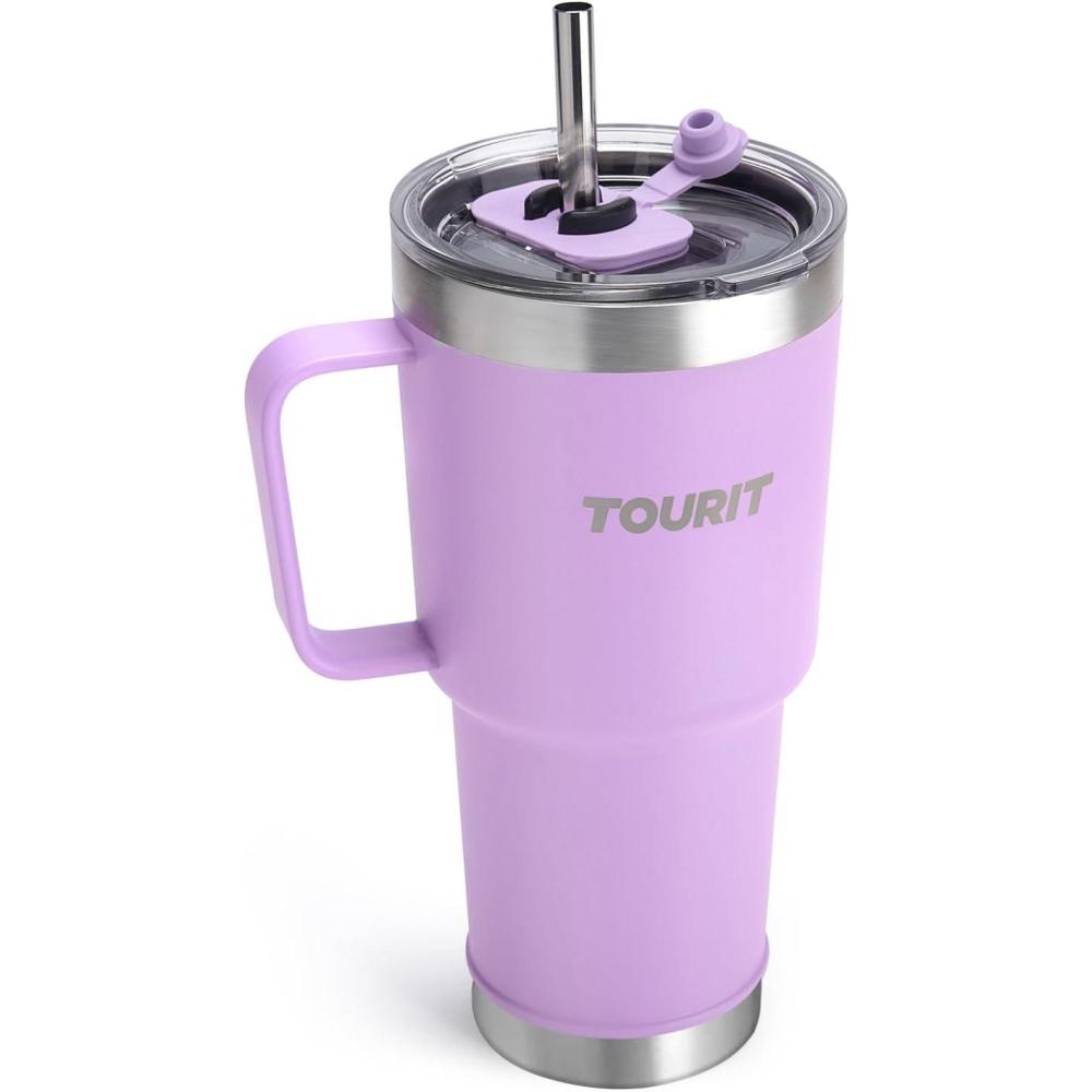 imageTOURIT 30oz Insulated Tumbler with Handle and Straw 3 in 1 SipAllWay Reusable MagSlider Lid Double Wall Sweatproof BPA Free to Keep Beverages Cold For 24Hrs or Hot For 8Hrs  PinkAViolets