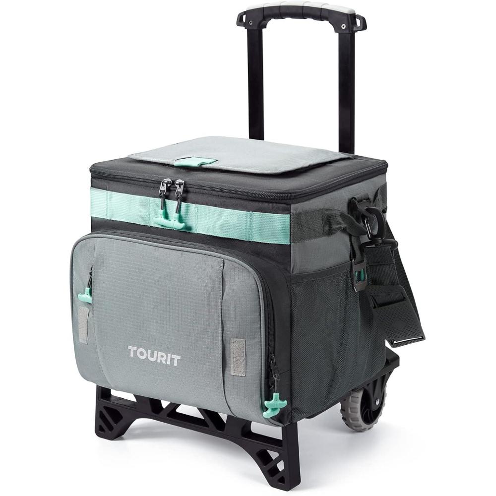 imageTOURIT 50Can Collapsible Rolling Cooler Leakproof Insulated Soft Cooling Bag with Wheels and AllTerrain Cart for Beach Camping Patio Travel Outdoor Ball FieldsA1Gray