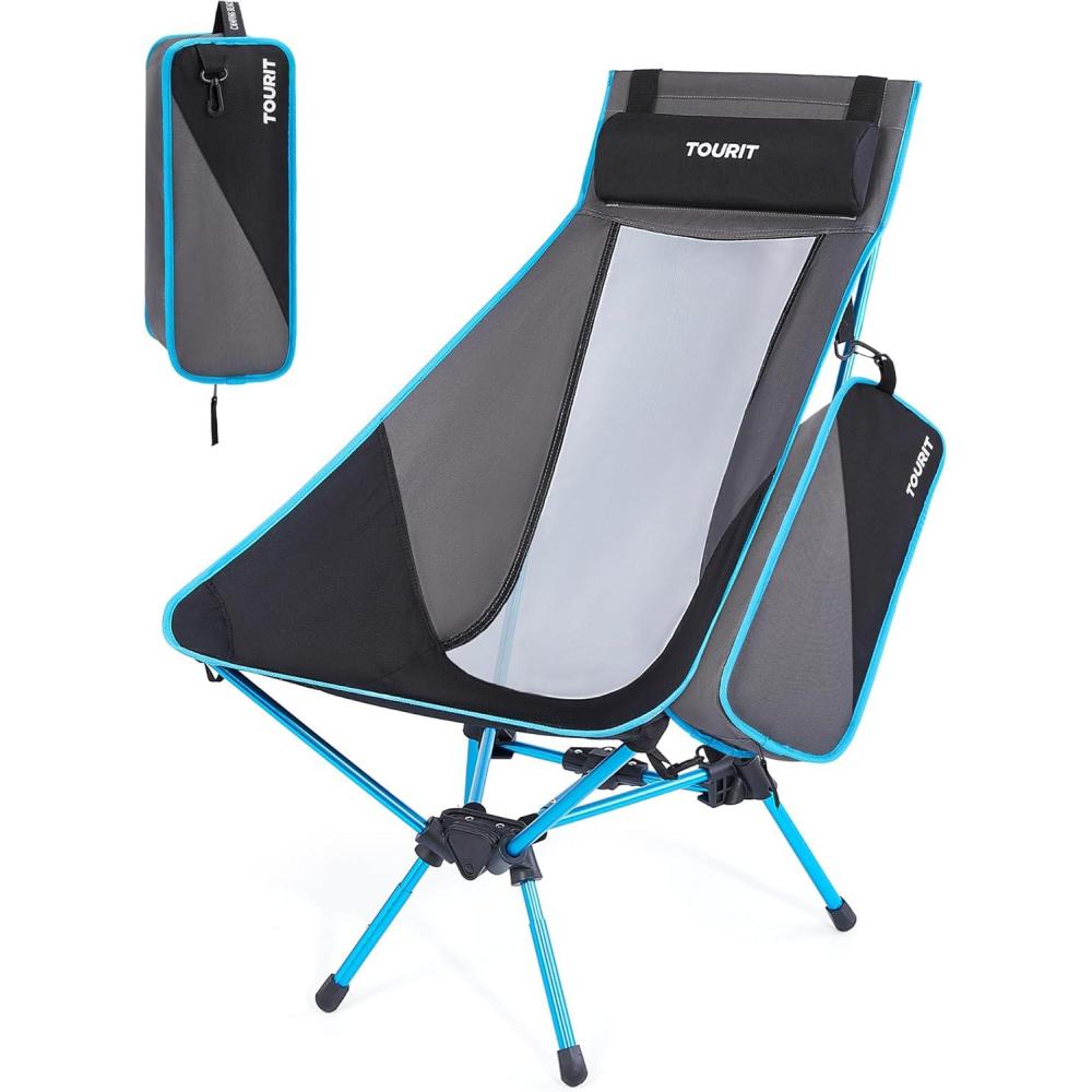 imageTOURIT Folding Beach Chair with Sunshade Portable Camping Backpack Chair with Head Support Low Profile Lightweight High Back Design for Adults UPF 50 Sun Protection Supports 380 lbs BlackBblack