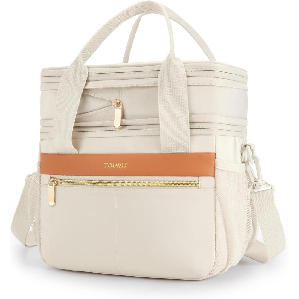 imageTOURIT Insulated Lunch Box Bag Double Deck Leakproof Cooler Tote for Work Office Picnic Expandable Lunch Container PinkBeige