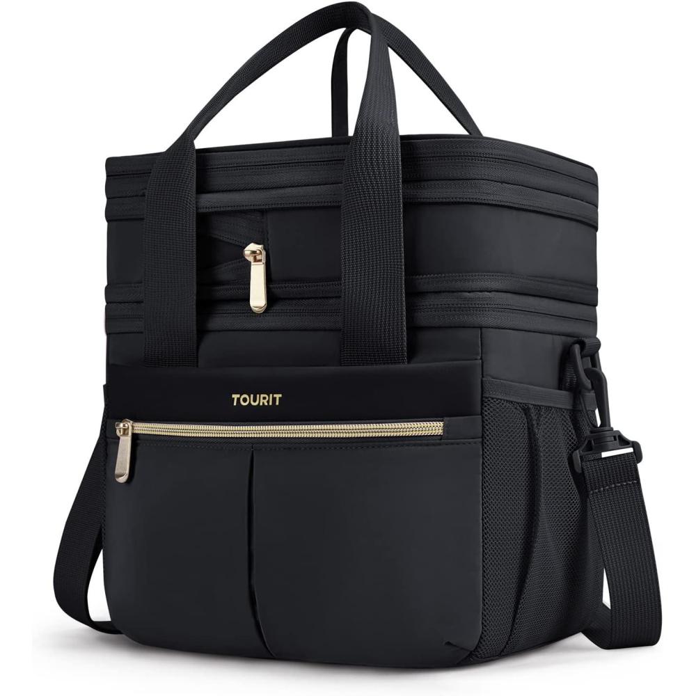 imageTOURIT Insulated Lunch Box Bag Double Deck Leakproof Cooler Tote for Work Office Picnic Expandable Lunch Container PinkBlack