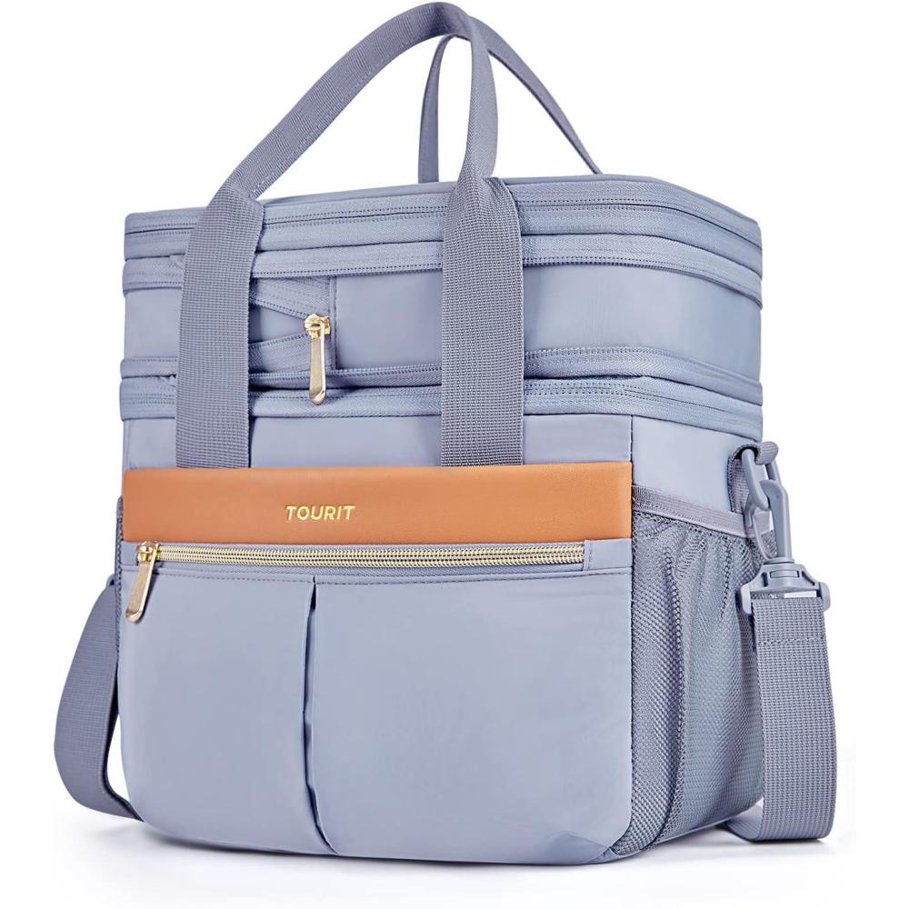 imageTOURIT Insulated Lunch Box Bag Double Deck Leakproof Cooler Tote for Work Office Picnic Expandable Lunch Container PinkGray