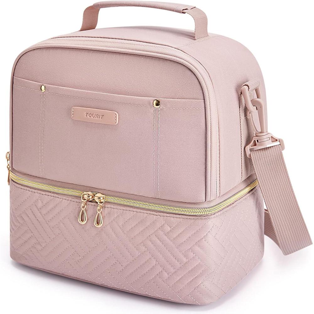 imageTOURIT Lunch Bag Women Double Deck Lunch Box Insulated Lunch Cooler for Women Men Work Pink01Pink