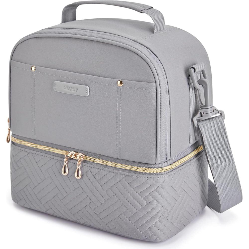 imageTOURIT Lunch Bag Women Double Deck Lunch Box Insulated Lunch Cooler for Women Men Work PinkGray