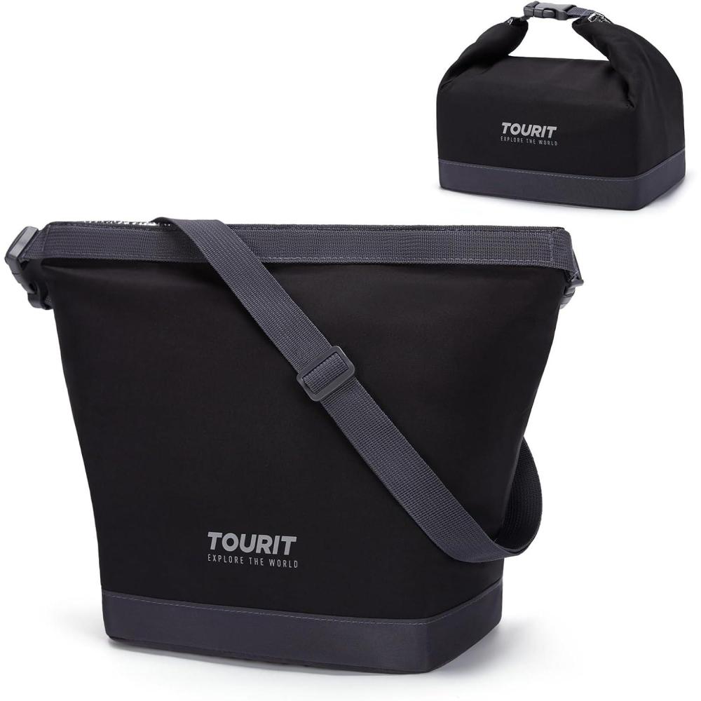imageTOURIT Lunch Bag with Buckle Durable WideOpen Foldable Lunch Tote Insulated Lunch Bag for Women Men Work Outdoor Lunches BlackBlack