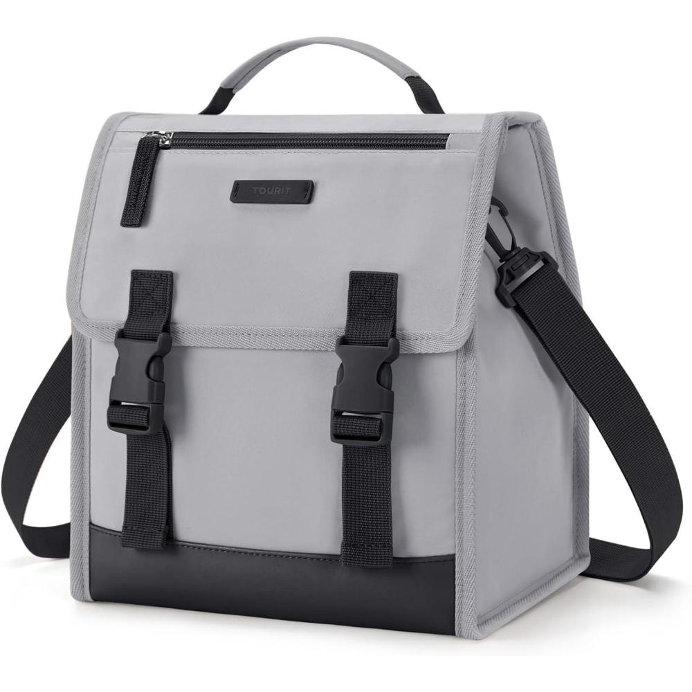 imageTOURIT Lunch Bag with Buckle Lunch Box Insulated Food Carrier for Women Men Work Outdoor Pink03Grey