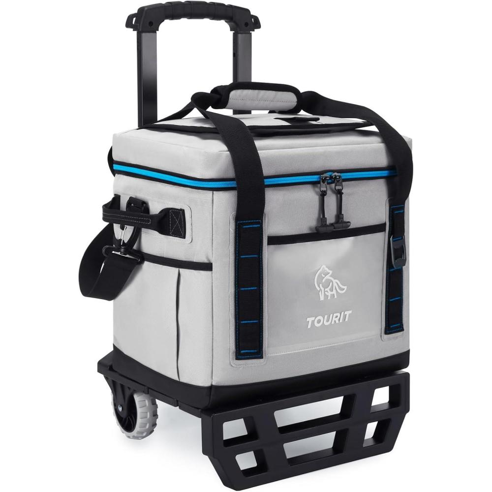 imageTOURIT Portable 50Can Collapsible Rolling Soft Cooler with 29L Space ampamp Reinforced AllTerrain Cart with Wheels Easy Transportation Large Leakproof Travel Beach Ice Chest for Grocery Shoppingwhite