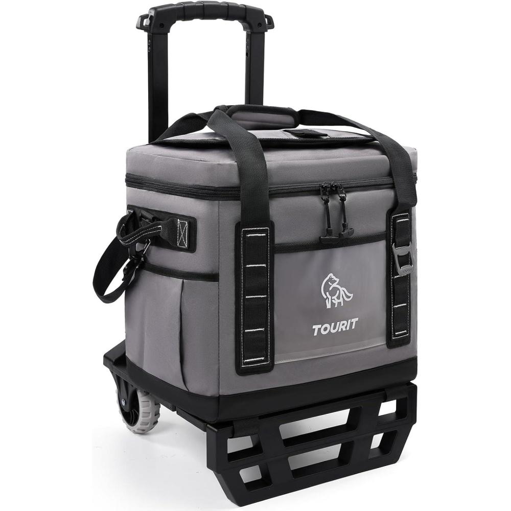 imageTOURIT Portable 50Can Collapsible Rolling Soft Cooler with 29L Space ampamp Reinforced AllTerrain Cart with Wheels Easy Transportation Large Leakproof Travel Beach Ice Chest for Grocery Shoppinggrey