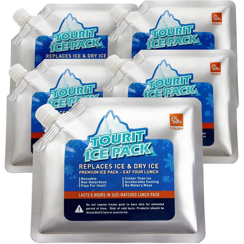 imageTOURIT Reusable Ice Pack for Coolers Long Lasting Cooler Ice Packs for Cooler Bag Lunch BagsBoxes Cooler Backpacks Freezer Packs for Coolers01 5 Pack Lunch Box Size