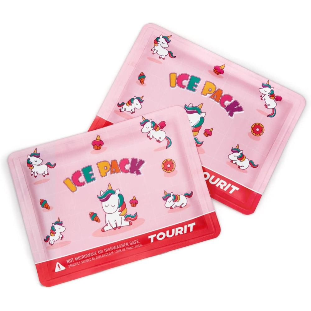 imageTOURIT Reusable Soft Kids Ice Packs for Lunch Box Lunch Bags and Cooler BPA Free Slim and Keep Food Cold Long Super Cute Ice Packs Easy to Clean 2 Packs Pink Unicorn
