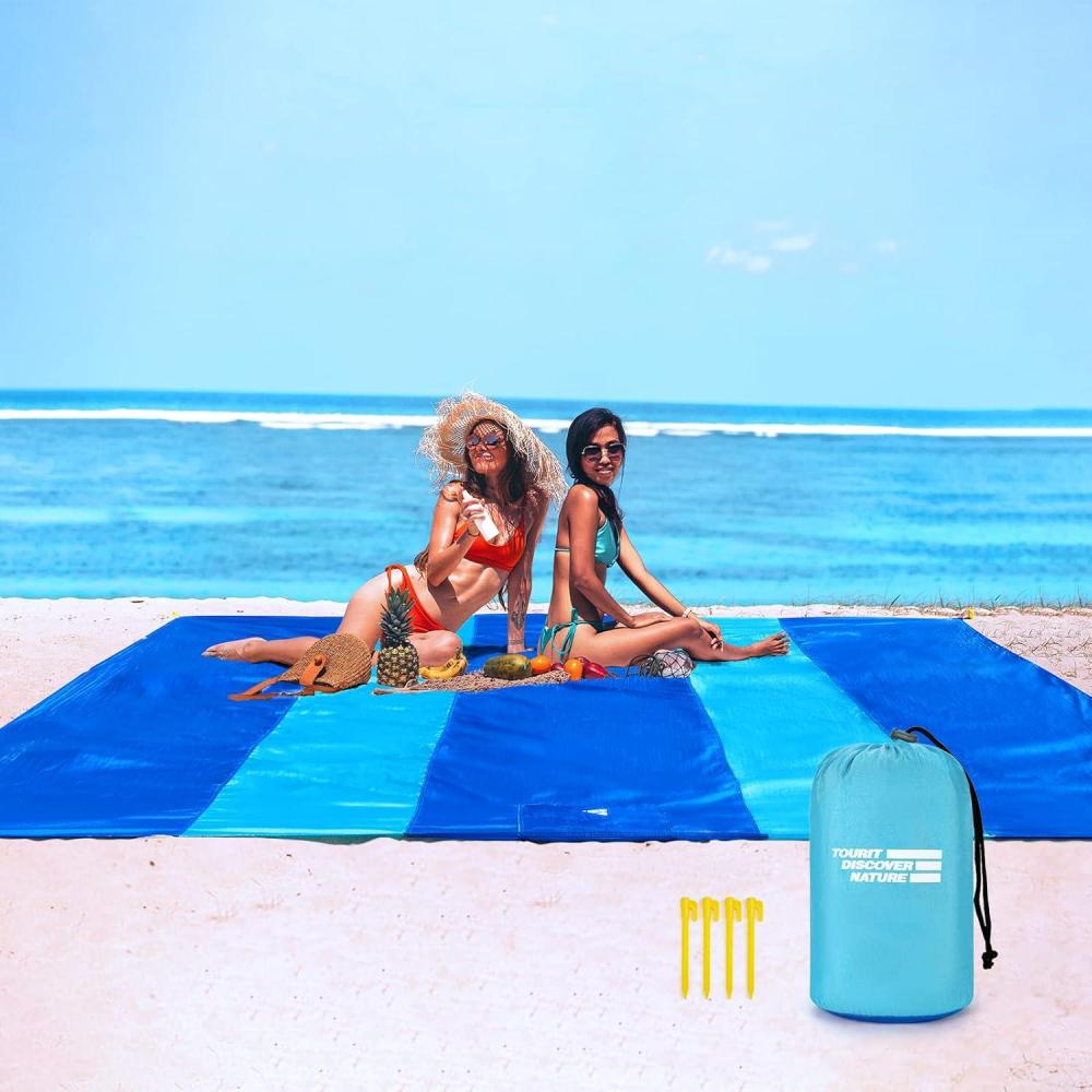 imageTOURIT Sun Shelter Sandproof Beach Blanket Waterproof Beach Mat 122quotx110quot Oversized for 48 Adult