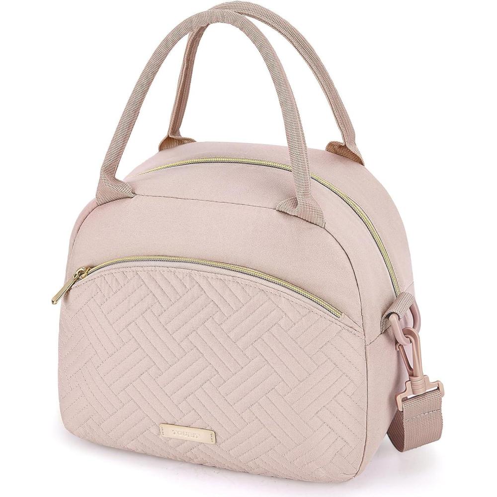 imageTOURIT Womens Insulated Lunch Bag Thermal Reusable Tote for Work Picnic Beige01Pink