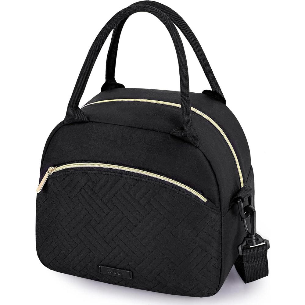 imageTOURIT Womens Insulated Lunch Bag Thermal Reusable Tote for Work Picnic Beige02Midnight Black