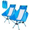 imageTOURIT Folding Beach Chair with Sunshade Portable Camping Backpack Chair with Head Support Low Profile Lightweight High Back Design for Adults UPF 50 Sun Protection Supports 380 lbs BlackFblue2 Pack