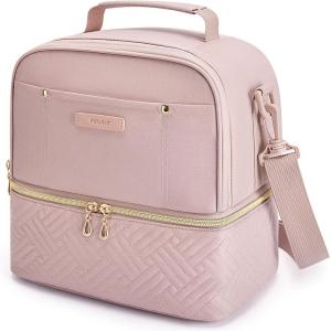TOURIT Lunch Bag Women Double Deck Lunch Box Insulated Lunch Cooler for Women Men Work, Pink(01-Pink)