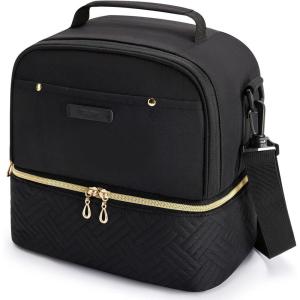 TOURIT Lunch Bag Women Double Deck Lunch Box Insulated Lunch Cooler for Women Men Work, Pink(03-Black)
