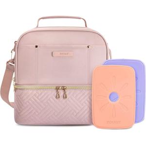 TOURIT Lunch Bag Women Double Deck Lunch Box Insulated Lunch Cooler for Women Men Work, Pink(Pink + Ice Packs  Petal Element)