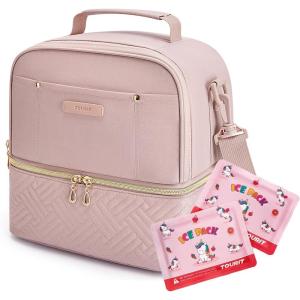 TOURIT Lunch Bag Women Double Deck Lunch Box Insulated Lunch Cooler for Women Men Work, Pink(Pink + Ice Packs  Unicorn)