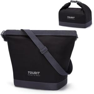 TOURIT Lunch Bag with Buckle Durable Wide-Open Foldable Lunch Tote Insulated Lunch Bag for Women Men Work, Outdoor Lunches, Black(Black)