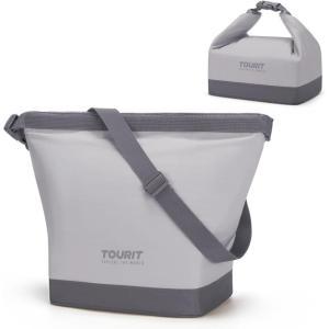 TOURIT Lunch Bag with Buckle Durable Wide-Open Foldable Lunch Tote Insulated Lunch Bag for Women Men Work, Outdoor Lunches, Black(Gray)