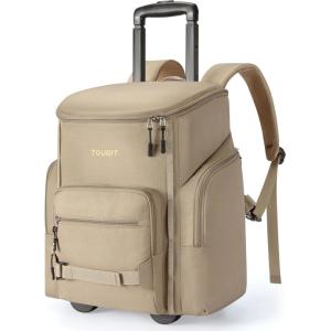 TOURIT Rolling Cooler Backpack: Leakproof Waterproof Insulated 36 Cans Beach Cooler with Wheels and Handle Outdoor Camping Picnic Travel(Brown)
