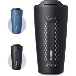 TOURIT Travel Coffee Mug 16 oz, Insulated Coffee Cups with Flip Lid, Stainless Steel Double Wall Vacuum Tumbler, Leak Proof Reusable To Go Portable Mug, Pink(Black)