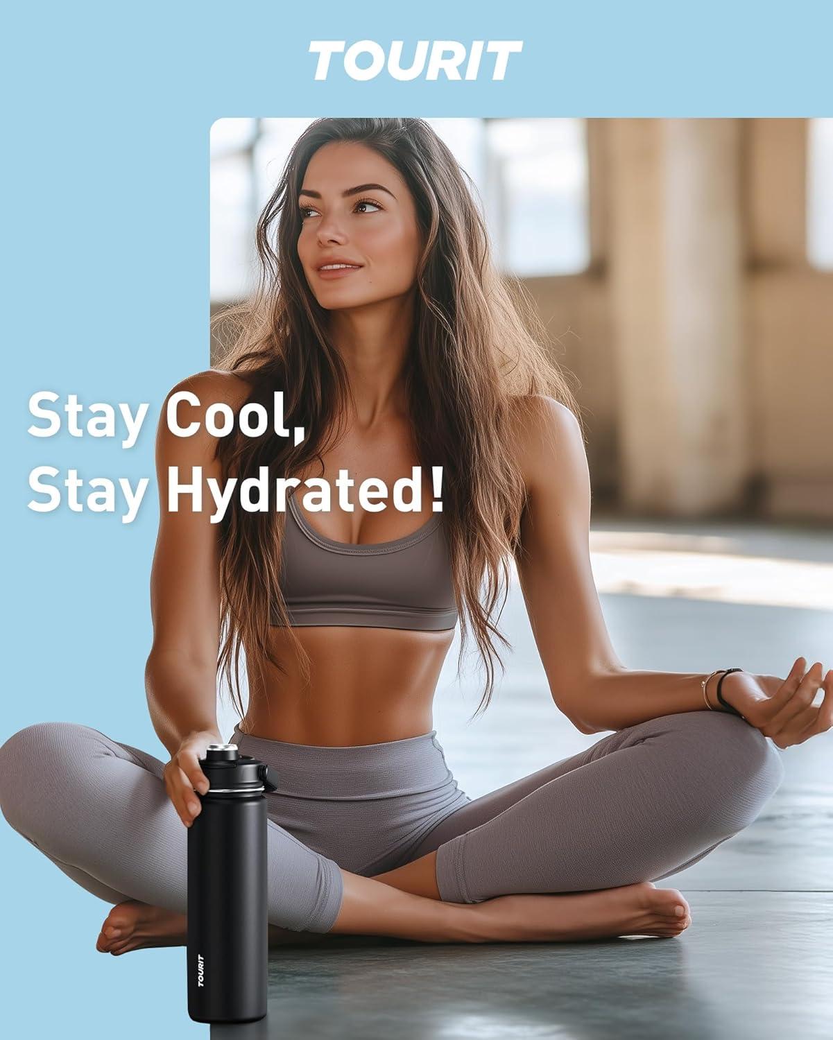 imageTOURIT 24 oz Insulated Water Bottle Stainless Steel Sports Water Bottles With Top Handle DoubleWall Travel Thermal Water Flask BPA Free Leakproof Water Bottle for Sports Glacial WhiteMidnight Blue