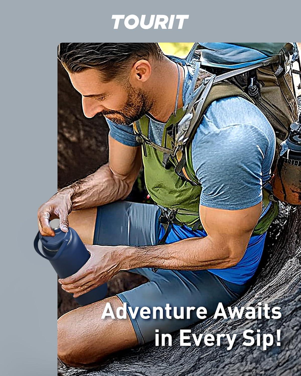 imageTOURIT 24 oz Insulated Water Bottle Stainless Steel Sports Water Bottles With Top Handle DoubleWall Travel Thermal Water Flask BPA Free Leakproof Water Bottle for Sports Glacial WhiteMidnight Blue