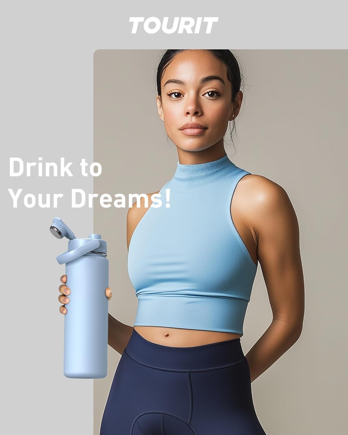 imageTOURIT 24 oz Insulated Water Bottle Stainless Steel Sports Water Bottles With Top Handle DoubleWall Travel Thermal Water Flask BPA Free Leakproof Water Bottle for Sports Glacial WhiteLilac Purple