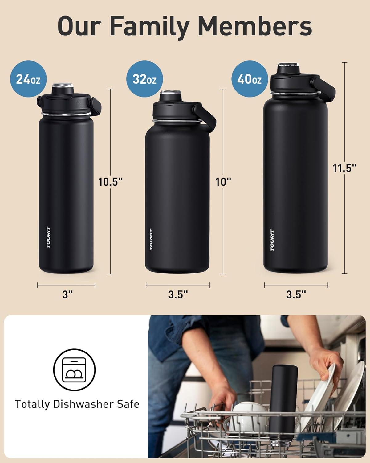 imageTOURIT 24 oz Insulated Water Bottle Stainless Steel Sports Water Bottles With Top Handle DoubleWall Travel Thermal Water Flask BPA Free Leakproof Water Bottle for Sports Glacial WhiteMidnight Blue