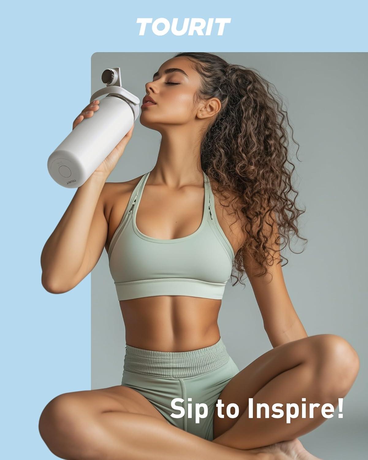 imageTOURIT 24 oz Insulated Water Bottle Stainless Steel Sports Water Bottles With Top Handle DoubleWall Travel Thermal Water Flask BPA Free Leakproof Water Bottle for Sports Glacial WhiteLilac Purple