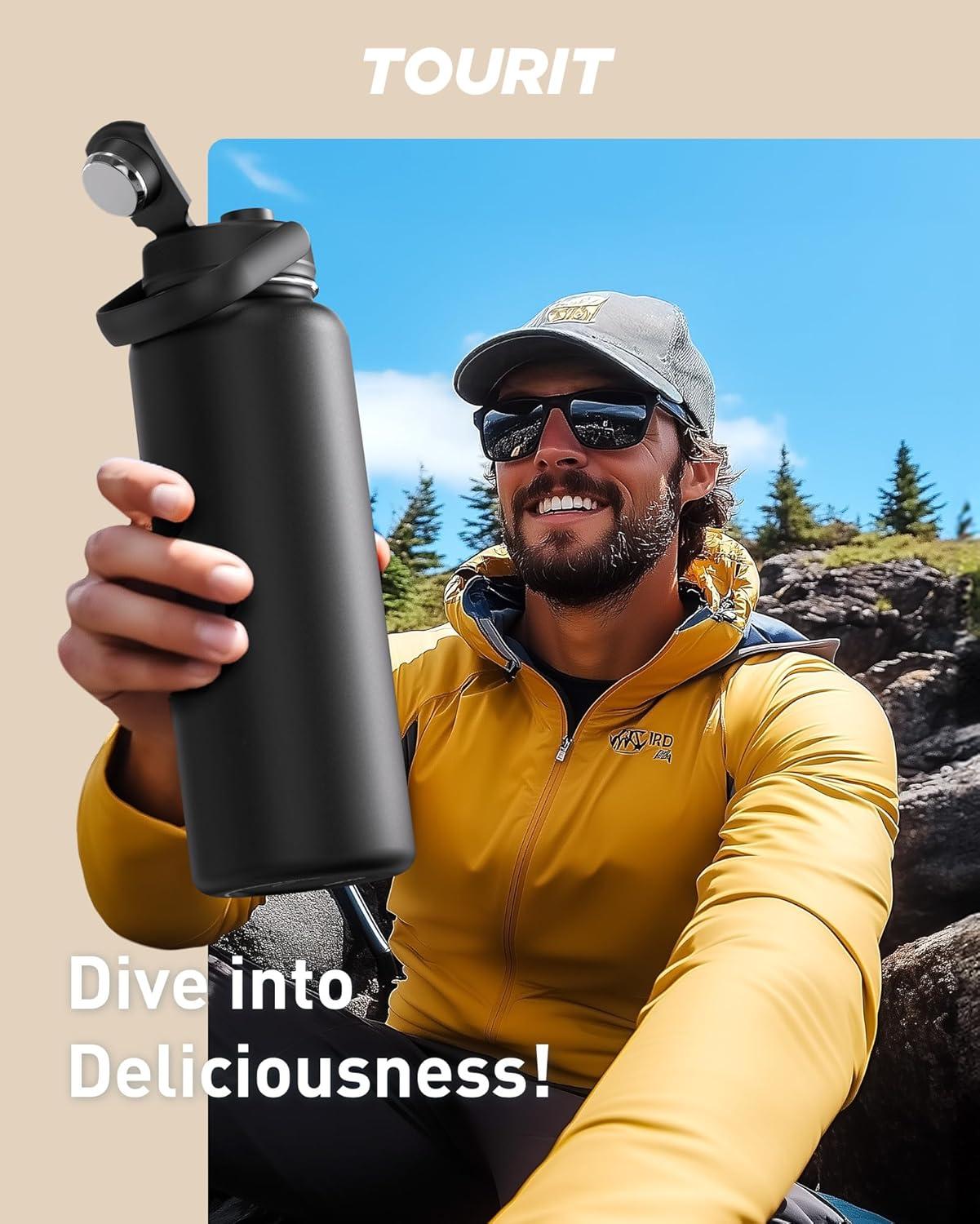 imageTOURIT 24 oz Insulated Water Bottle Stainless Steel Sports Water Bottles With Top Handle DoubleWall Travel Thermal Water Flask BPA Free Leakproof Water Bottle for Sports Glacial WhiteMidnight Blue