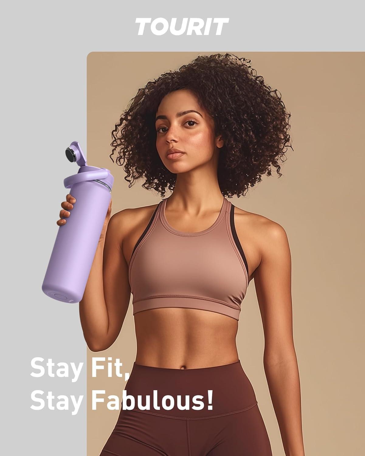 imageTOURIT 24 oz Insulated Water Bottle Stainless Steel Sports Water Bottles With Top Handle DoubleWall Travel Thermal Water Flask BPA Free Leakproof Water Bottle for Sports Glacial WhiteLilac Purple