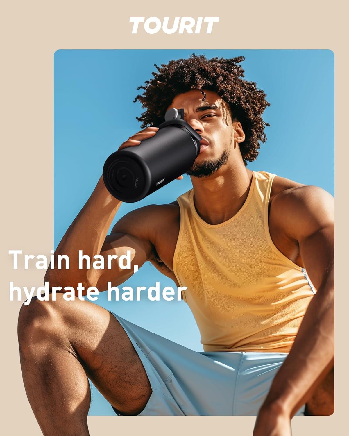 imageTOURIT 24 oz Insulated Water Bottle Stainless Steel Sports Water Bottles With Top Handle DoubleWall Travel Thermal Water Flask BPA Free Leakproof Water Bottle for Sports Glacial WhiteMidnight Blue