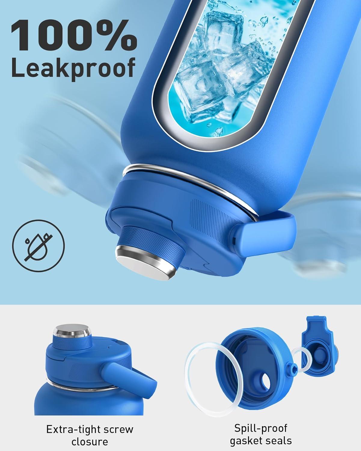 imageTOURIT 24 oz Insulated Water Bottle Stainless Steel Sports Water Bottles With Top Handle DoubleWall Travel Thermal Water Flask BPA Free Leakproof Water Bottle for Sports Glacial WhiteLilac Purple