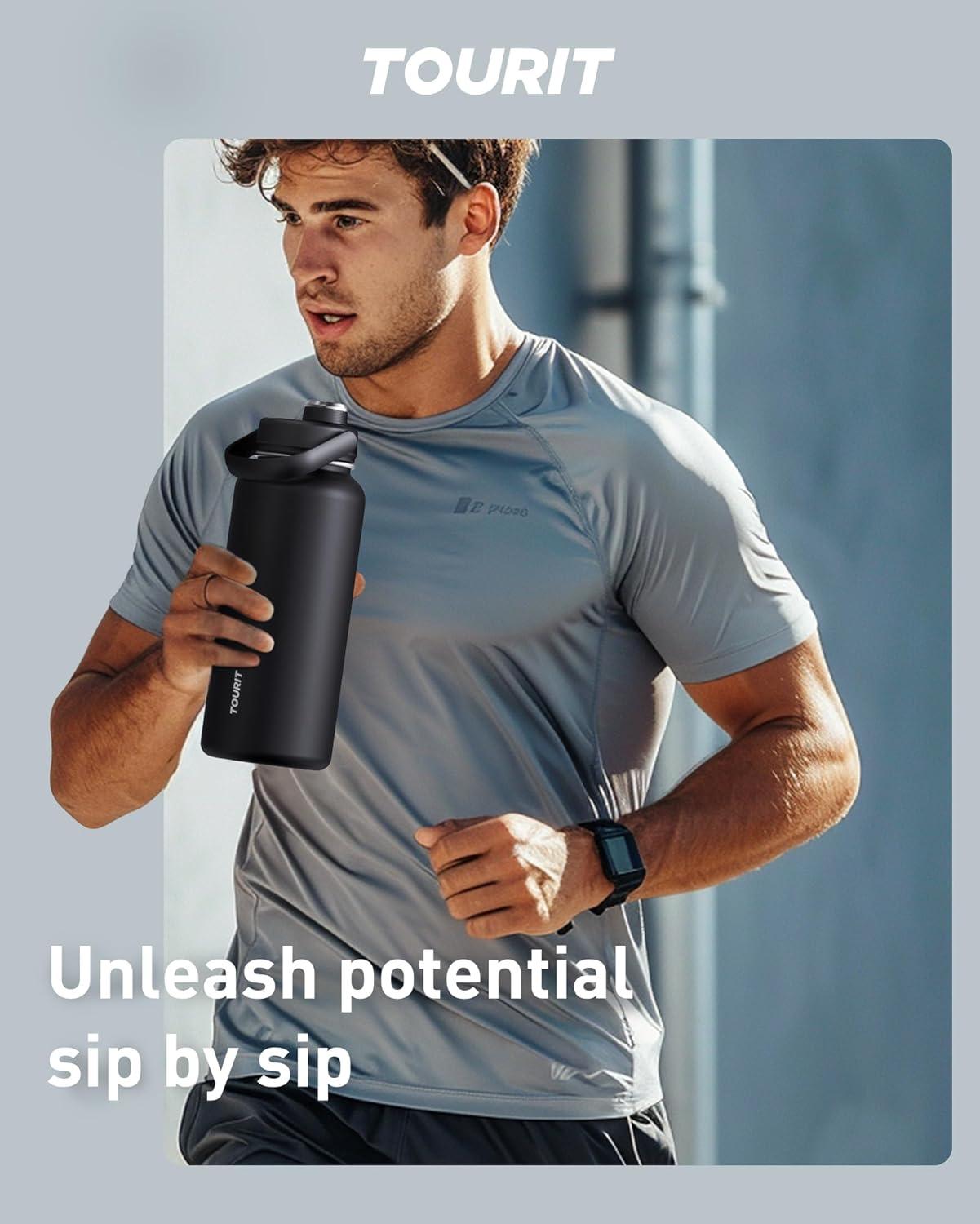 imageTOURIT 24 oz Insulated Water Bottle Stainless Steel Sports Water Bottles With Top Handle DoubleWall Travel Thermal Water Flask BPA Free Leakproof Water Bottle for Sports Glacial WhiteMidnight Blue