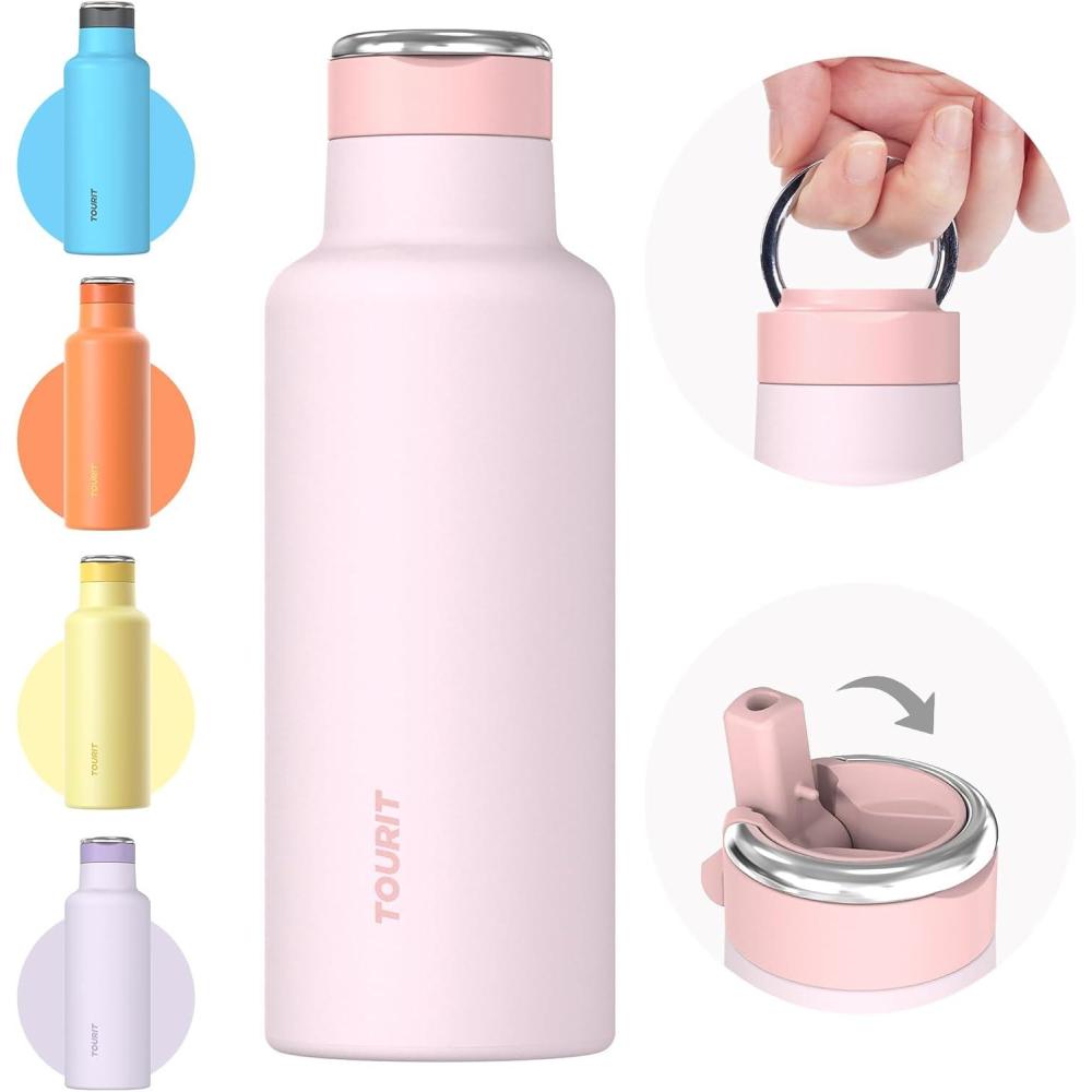 imageTOURIT 20oz Insulated Stainless Steel Water Bottle with Straw ampamp Handle Double Wall Vacuum Leakproof BPAFree Thermos for Sports Travel Pink1Pink