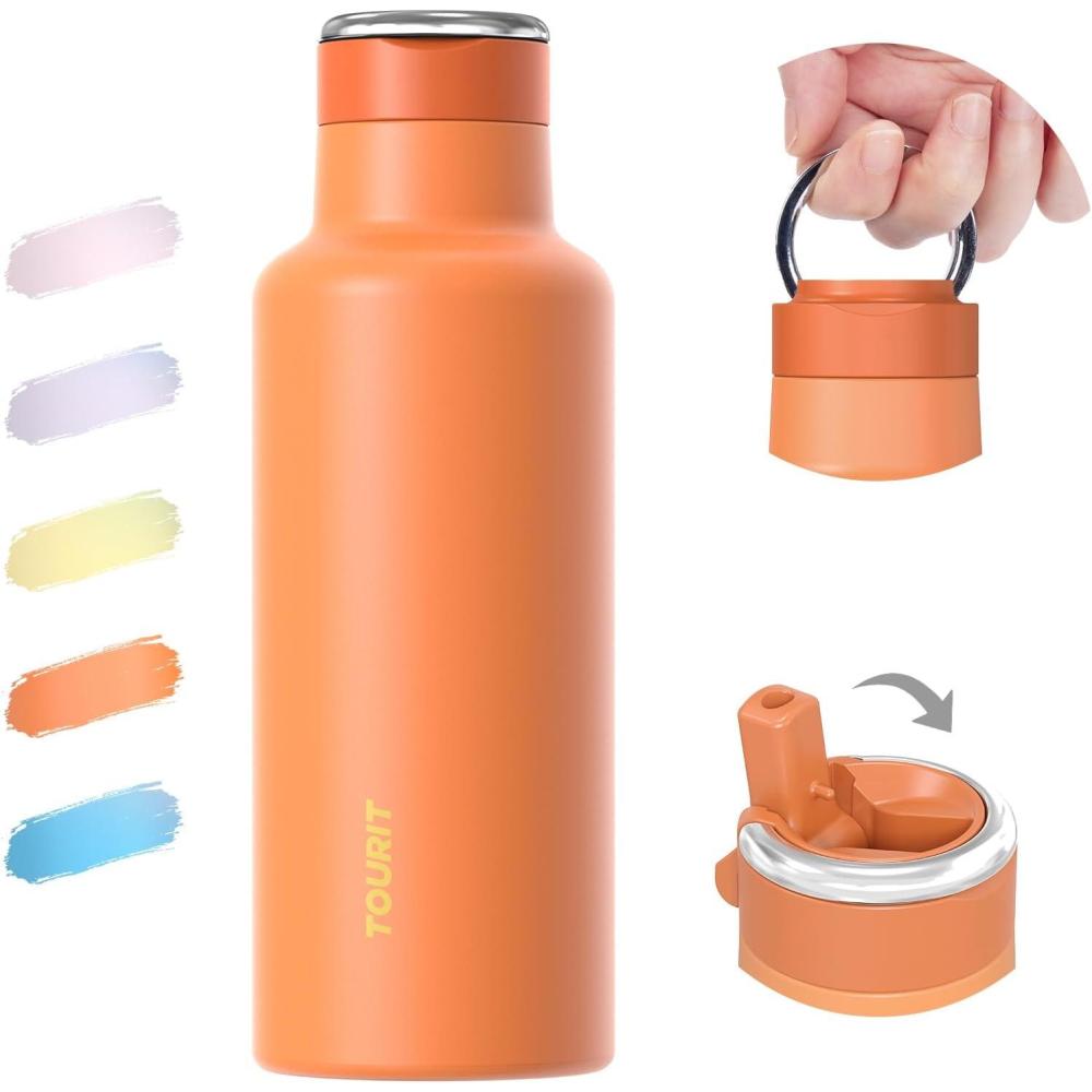 imageTOURIT 20oz Insulated Stainless Steel Water Bottle with Straw ampamp Handle Double Wall Vacuum Leakproof BPAFree Thermos for Sports Travel Pink4Orange