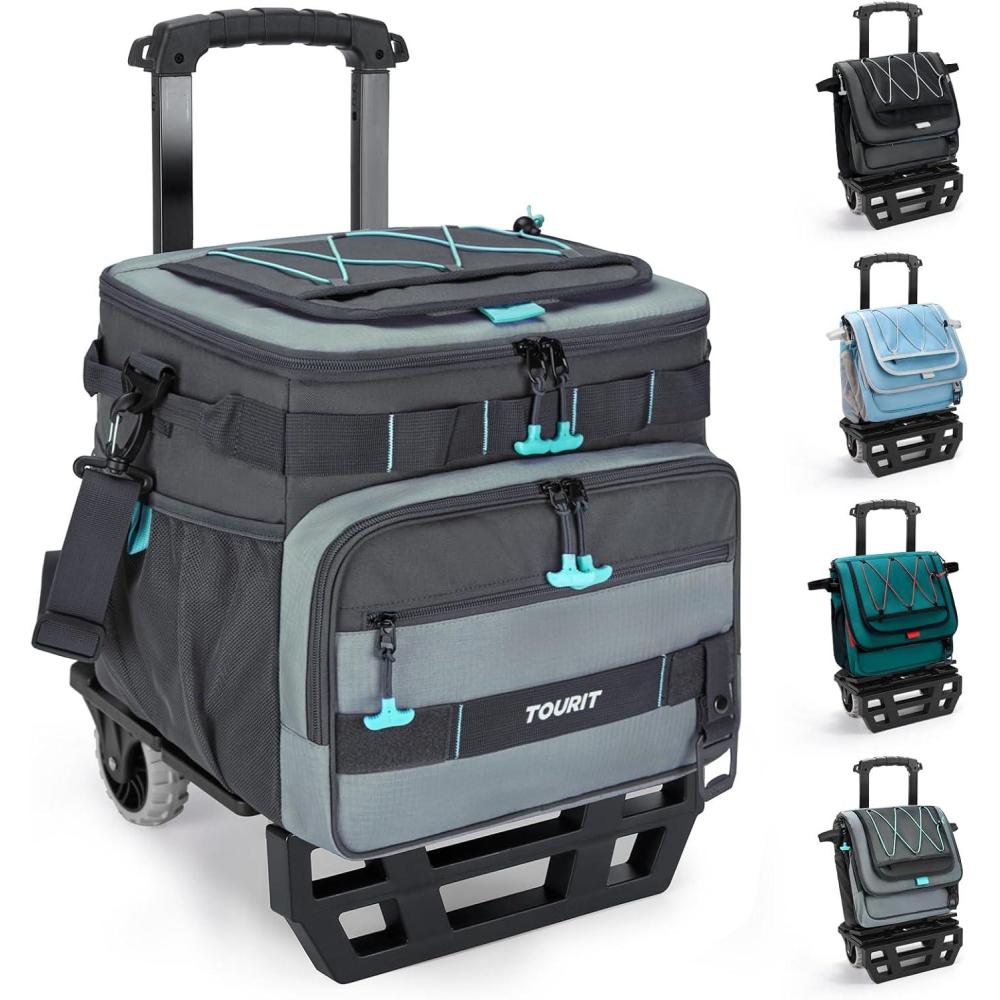 imageTOURIT Collapsible 48Can LeakProof Insulated Rolling Cooler with AllTerrain Cart Upgraded Fixtures and New Wheels Suitable for Beach Picnic ShoppingA1 Gray