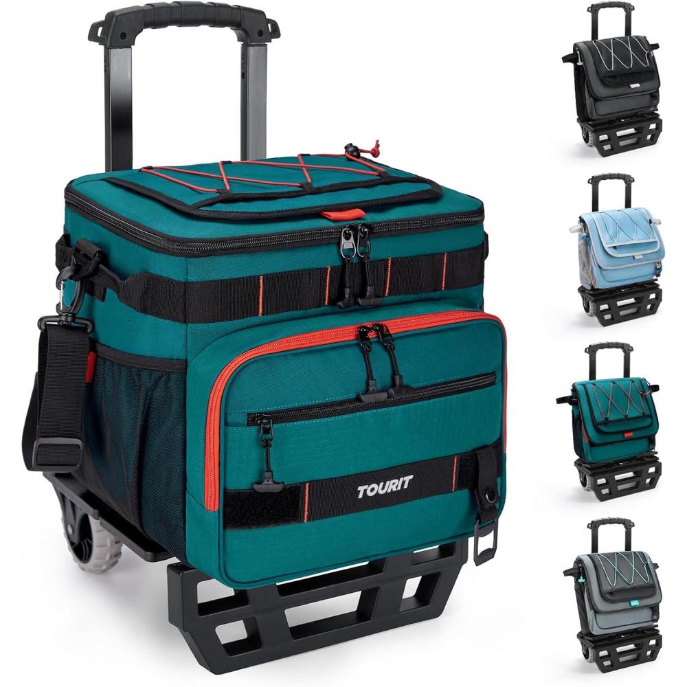 imageTOURIT Collapsible 48Can LeakProof Insulated Rolling Cooler with AllTerrain Cart Upgraded Fixtures and New Wheels Suitable for Beach Picnic ShoppingA3Green
