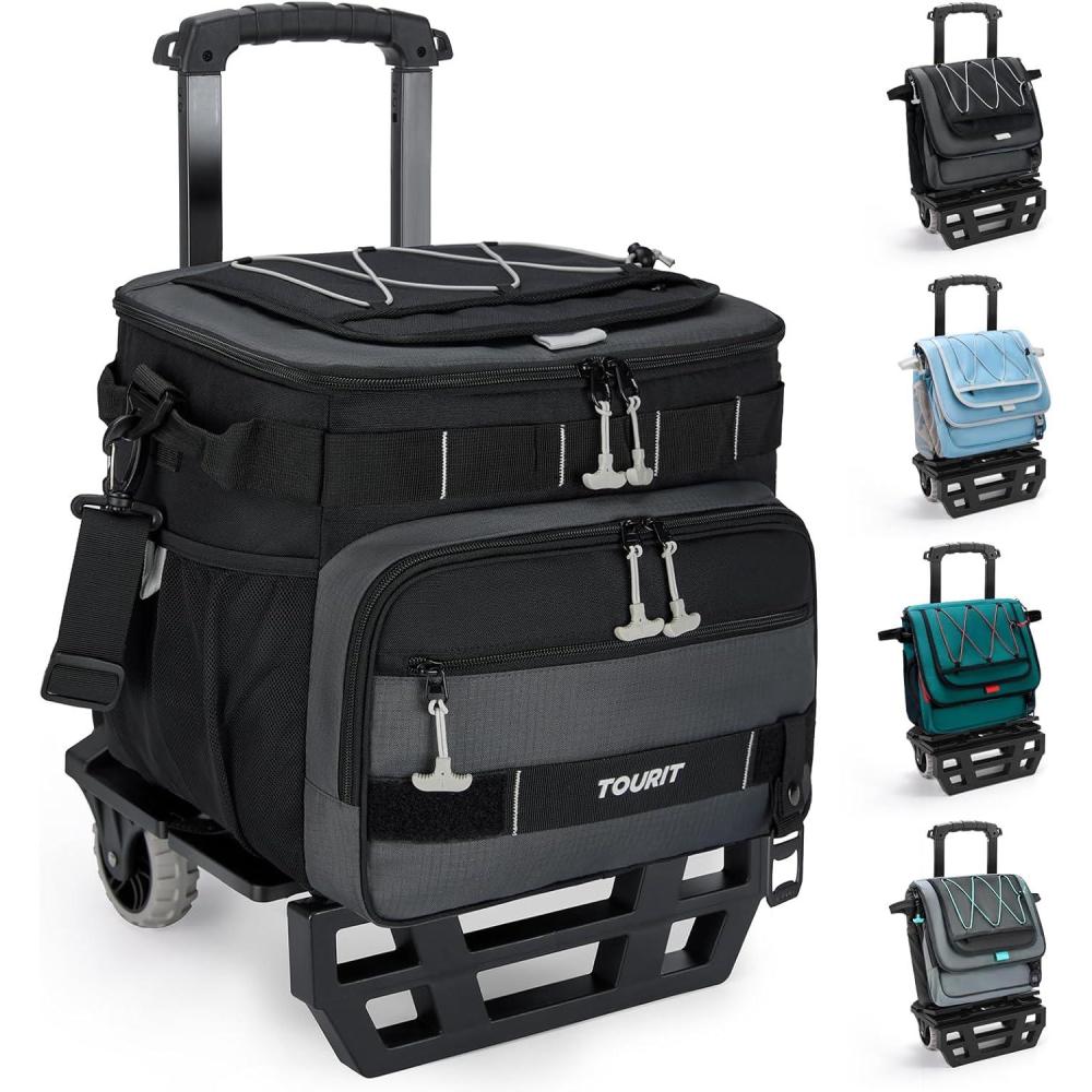 imageTOURIT Collapsible 48Can LeakProof Insulated Rolling Cooler with AllTerrain Cart Upgraded Fixtures and New Wheels Suitable for Beach Picnic ShoppingA4Black