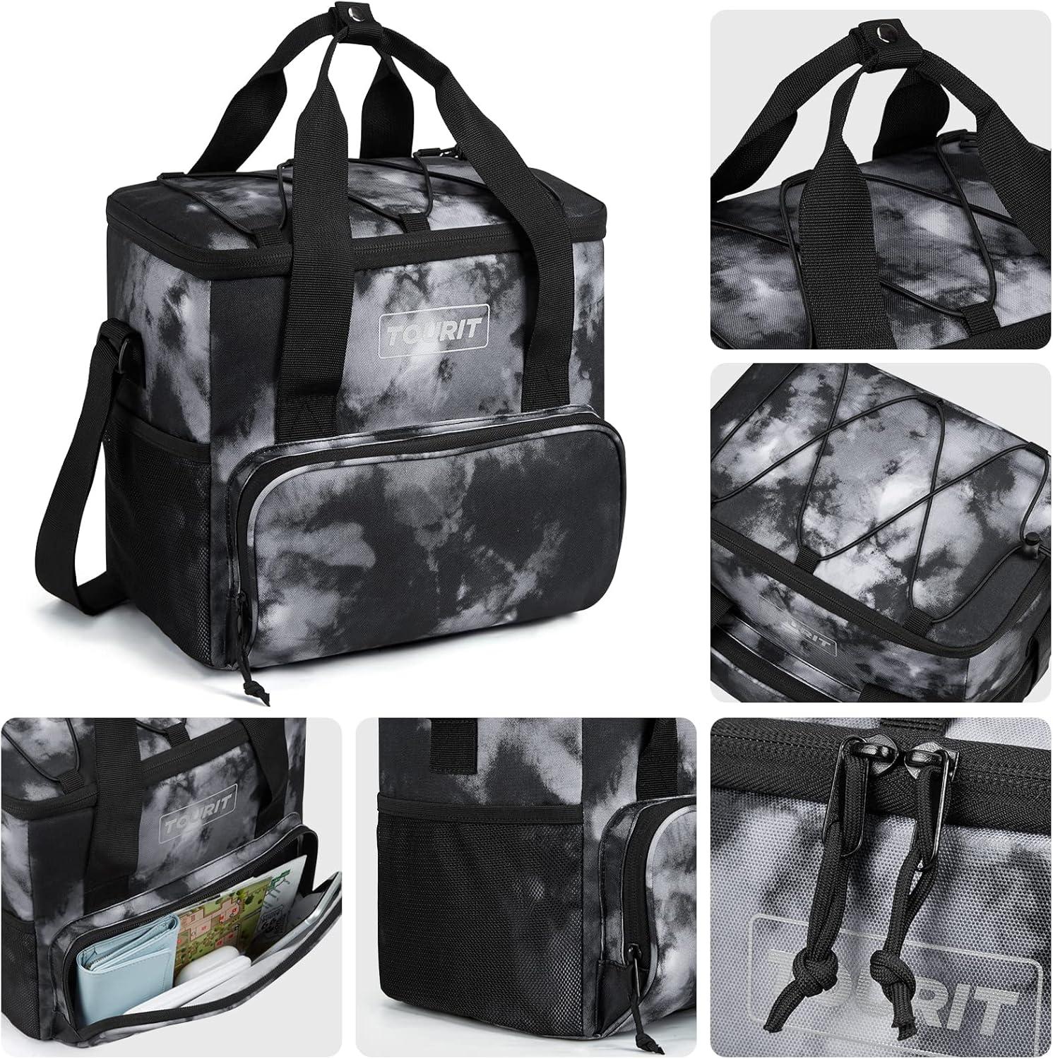 imageTOURIT Cooler Bag 243546Can Insulated Soft Cooler Portable Cooler Bag 1462432L Large Lunch Cooler for Picnic Beach Work TripTieDyed Black