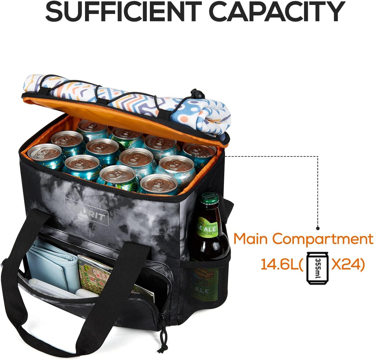 imageTOURIT Cooler Bag 243546Can Insulated Soft Cooler Portable Cooler Bag 1462432L Large Lunch Cooler for Picnic Beach Work TripTieDyed Black